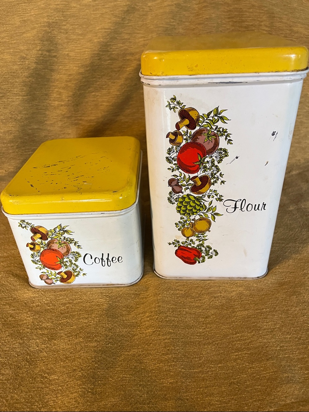 Vintage Yellow & White Flour and Coffee Canister Set